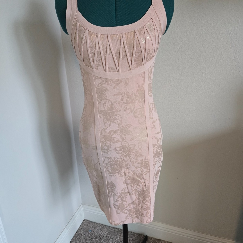 Venus Womens Bandage Dress Blush Pink Metallic Floral Size 12 Structured Panels